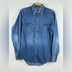 American Hero Chambray Denim Pearl Snap Long Sleeve Western Shirt Men’s Size M